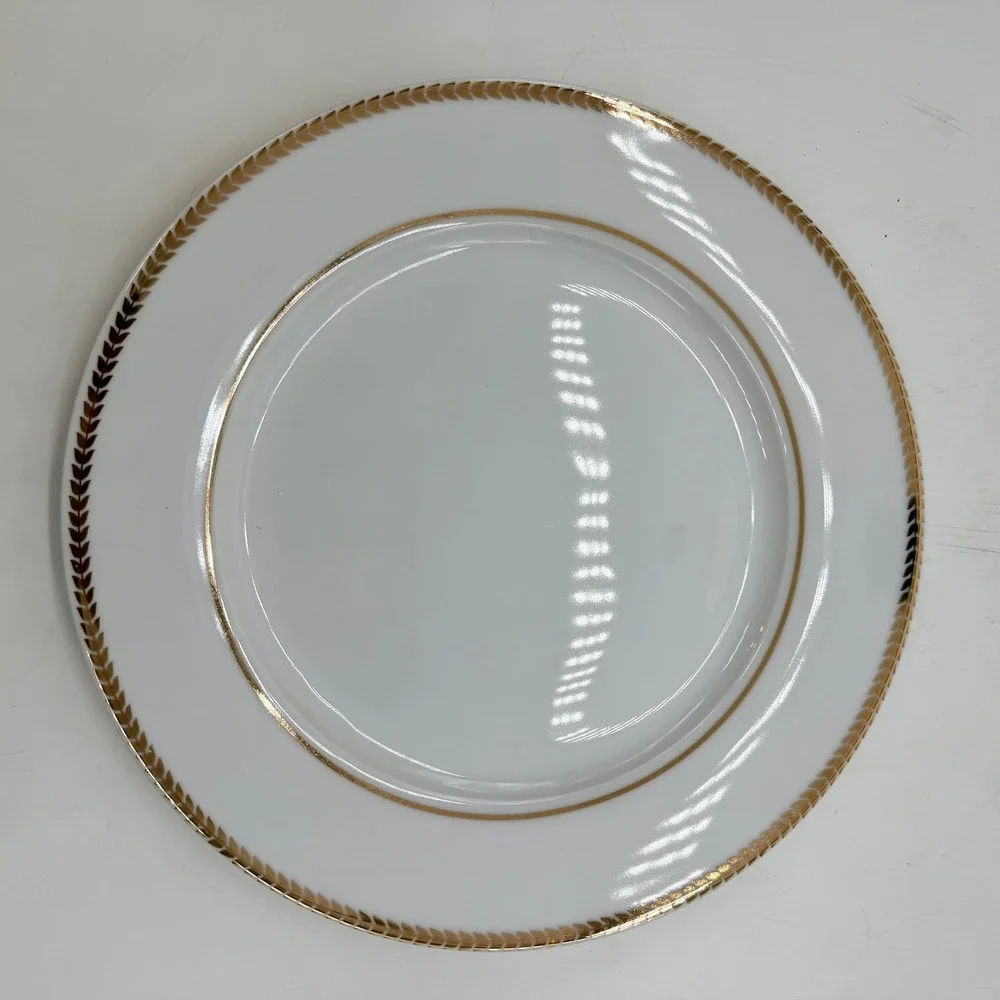 Dennis Basso 8pc Plate Set Gold White Ceramic Buffet Dessert Plates‎ New